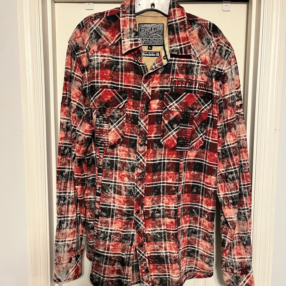 Affliction Red and Black Casual Button Down Shirt